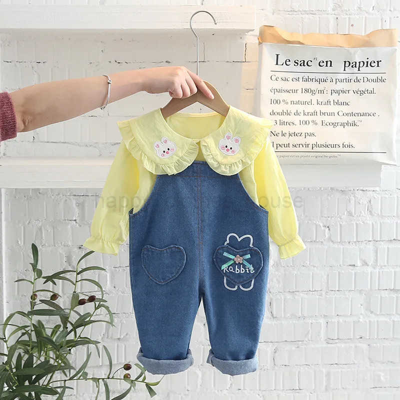 Autumn kids Baby girls clothes long sleeve Shirt+ Jeans 2024 Korean Fashion Casual girls clothes set for 0-4 yearXJ241205