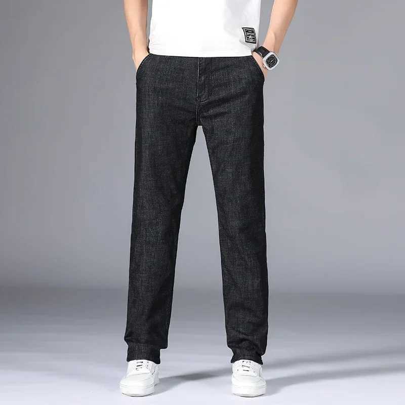 Mens pants office jeans mens classic blue black cotton stretch straight denim pants mens brand Trouser W241205