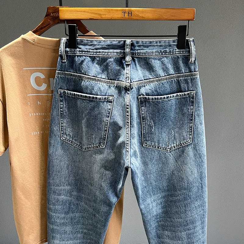 New durable jeans mens clothing luggage personality tapered casual pants streetwear hip-hop retro blue denim Trousers mens fashion brand W241205