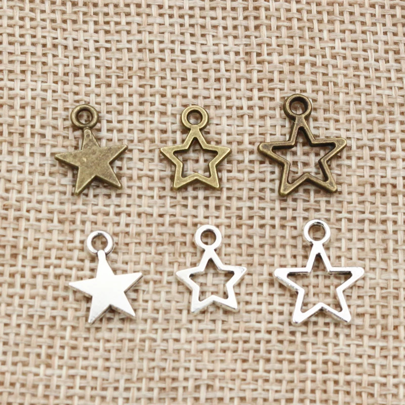 100pcs Small Star Charms Pendant Bronze Antique Silver Color Zinc Alloy DIY Jewelry Making Accessories for Bracelet Necklace 241122