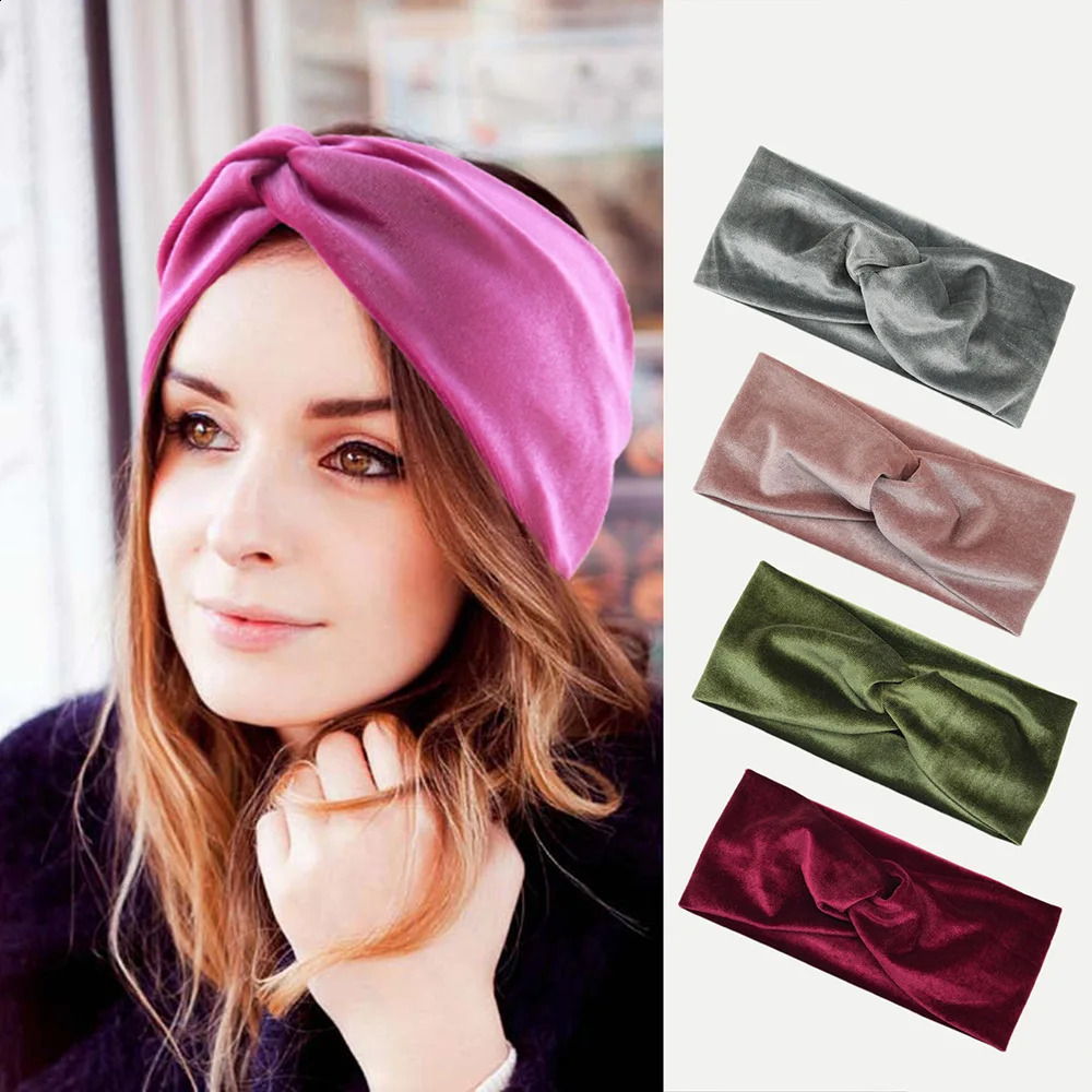 European and American style Golden Velvet Cross Headband For Women Wide Hairbands Yoga Wash Face Headwrap Lady Hair Accessories 241122