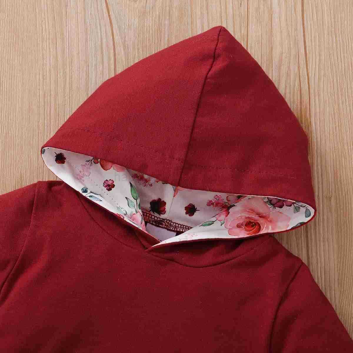 2PC Female baby Hooded Flower Long Sleeved Top+Printed Pants+Bow Headband 0-18 Months Baby Girl Autumn Sports and Leisure SetXJ241205