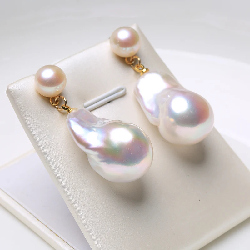 100% natural freshwater double pearl Baroque pearl earrings made of 925 pure silver and fine gemstones suitable for women aged 8-9mm and 15-25mm EAE 2