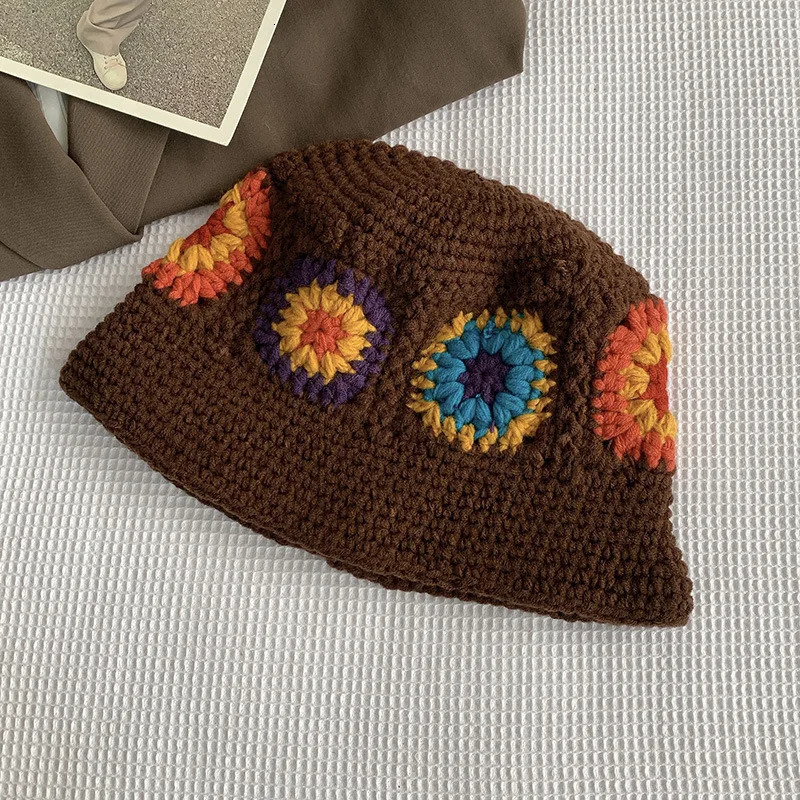 56-58cm knitted flower bucket hat for womens winter fisherman hat womens knitted yarn bucket hat fashionable Chapeau 241205