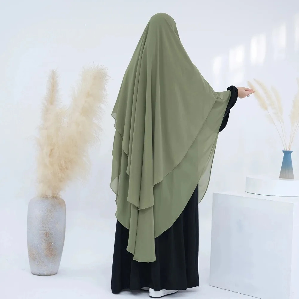 Two Layers Chiffon Islam Niqab Headcard Long Khimar Prayer Scarfs Dubai Turkiye Islamic headscarf Ramadan 2024 241216