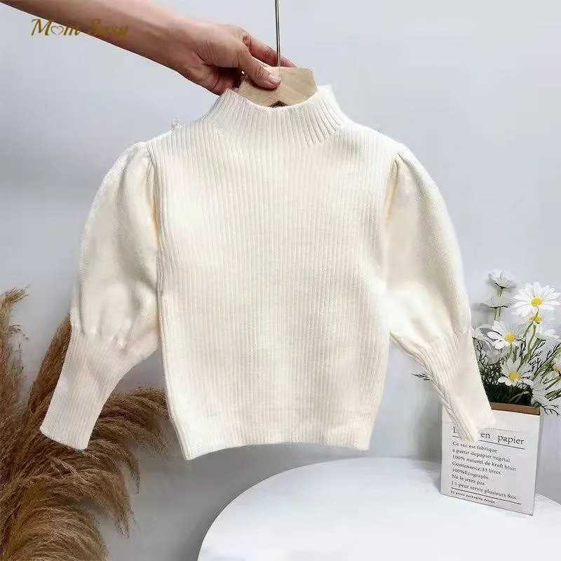 Baby Womens Sweater Puff Sleeve Solid Color Spring/Summer Winter Childrens Knitted Floral Top 1-10Y W241205