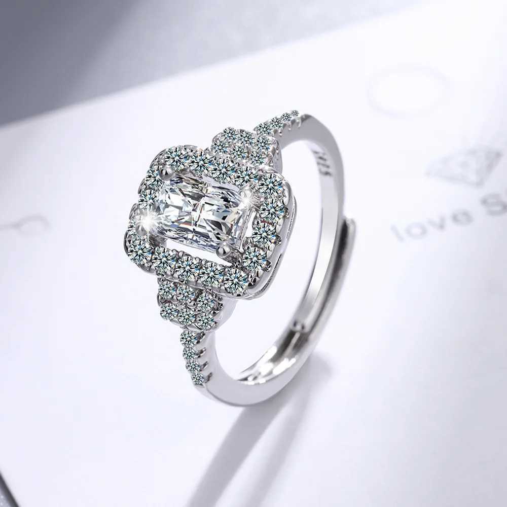 925 sterling silver ring with sparkling zircon adjustable simple fashionable exquisite womens jewelry decoration wedding party gifts W241205