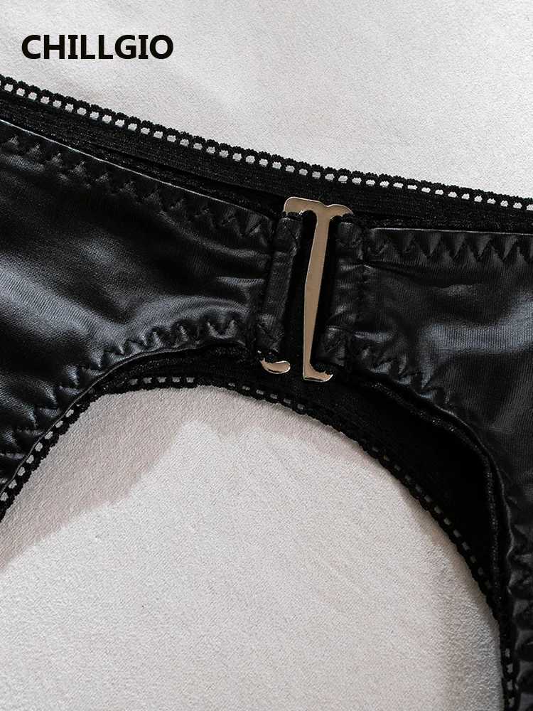 LLGIO Women Sexy PU Push Up Bra Brief Suits Fashion Three Pieces Basic Underwear Bodycon Hollow Faux Leather Lingerie SetsXJ241205