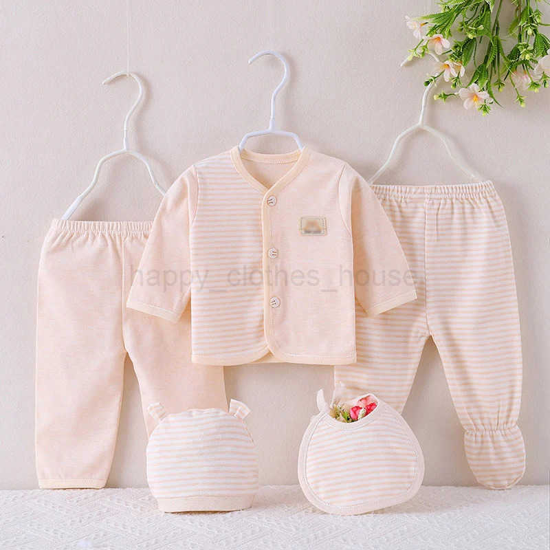 5Piece Spring Autumn Boys Girls Outfit Sets Casual Cute Stripe Long Sleeve Cotton Tops+Pants+Hat+Bibs Newborn Baby Clothes BC509XJ241205