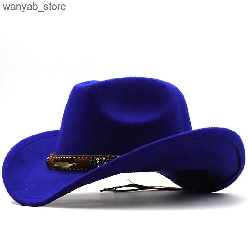 Cloches Wool Womens Western Mens Cowboy Hat Mens and Womens Jazz Cowboy Hat Leather Cloche Church Hat L240910