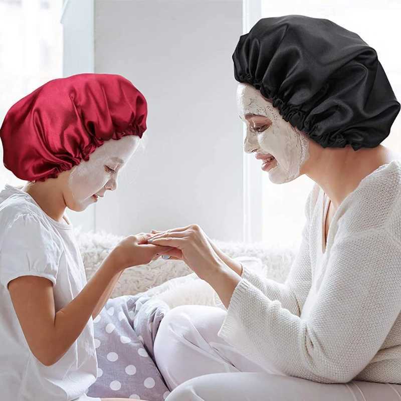 Adjustable Size Silk Bonnet Night Sleep C for Woman Soft Satin Shower C Wash Face Makeup Protects Hair Keep Hydrated HatXJ241205