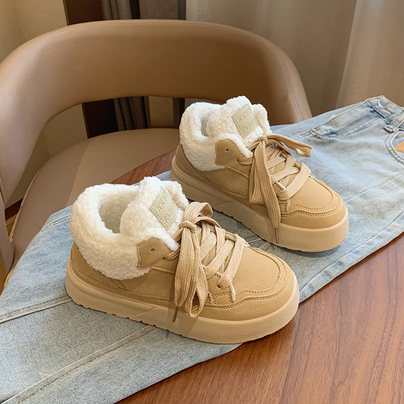 Platform Women Fur Ankle Suede Flats New Warm Shoes Casual Snow Boots Woman Trend Short Plush Cozy Mujer Sneakers 241030