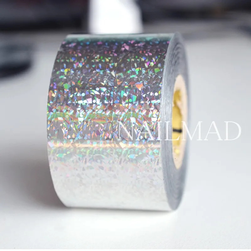1 roll of 120m * 4cm holographic nail foil holographic gold laser silver nail art transfer sticker decal nail decoration 241205