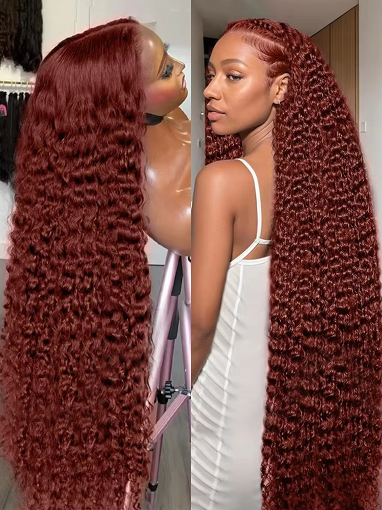 Water 13X6 Reddish Brown Deep Wave Frontal Hair Colored Loose Curly 13X4 HD Lace Front Human Wig For Women