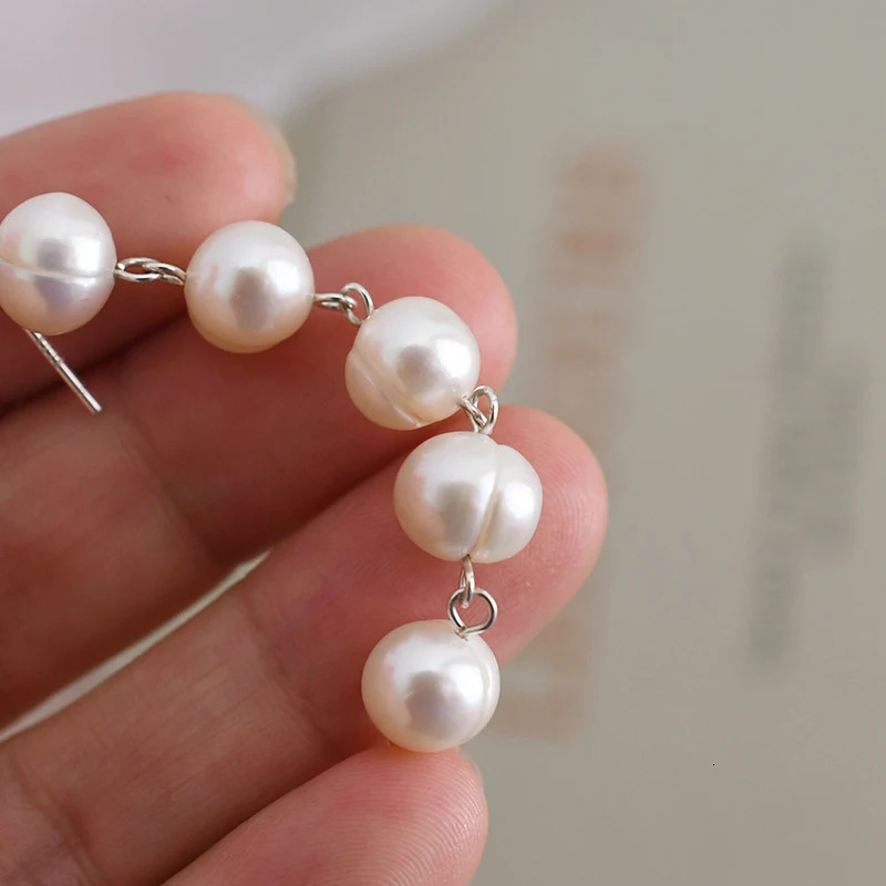 ASHIQI Natural Freshwater Pearl Long Earrings 925 Pure Silver Womens Wedding Jewelry Gift 241205