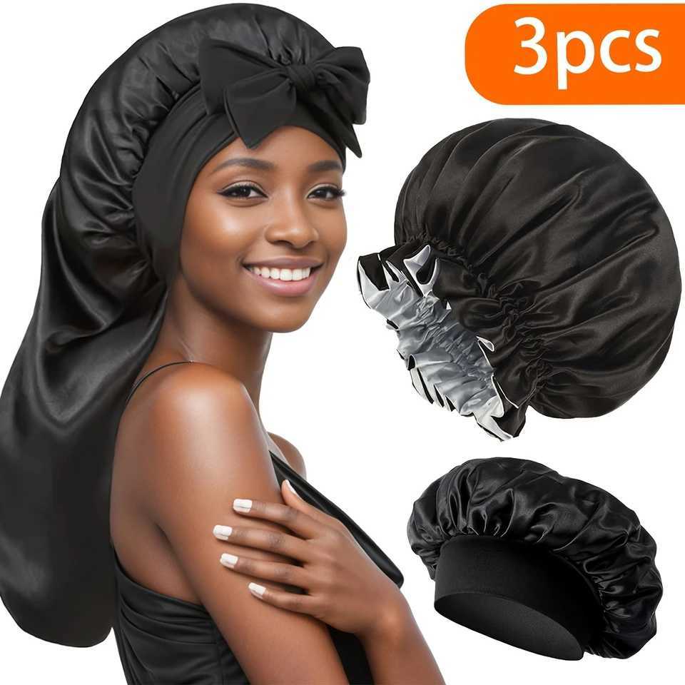 3Pcs Satin Bonnet Silk Bonnet Hair Bonnet For Sleeping Reusable Adjusting Hair Care Wr Sleep Cs For Women Silk Bonnet ForXJ241205
