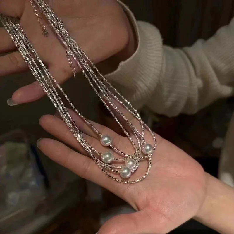 Explosive Sparkling Silver Pearl Necklace S925 Pure Silver Natural Fresh Water Bright White Edison Necklace Girls Gift 241205