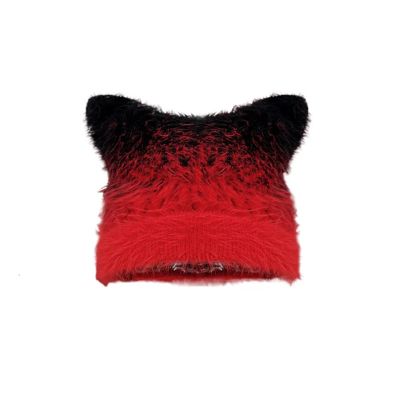 Korean style gradient color mixed thread knitted cat ear hat mens autumn and winter item ruffled toque casual cool full match 241205