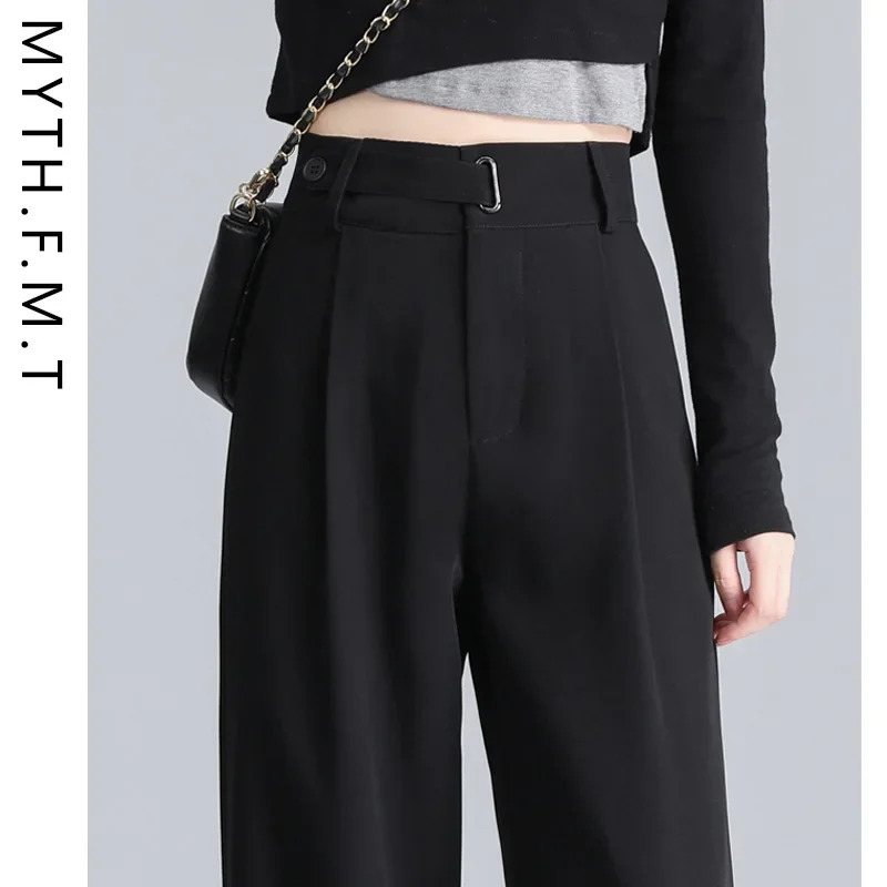 Pear shaped womens casual straight leg pants with black iron ring n seasonal fashion for spring autumn and winter wide leg Trouser 241202