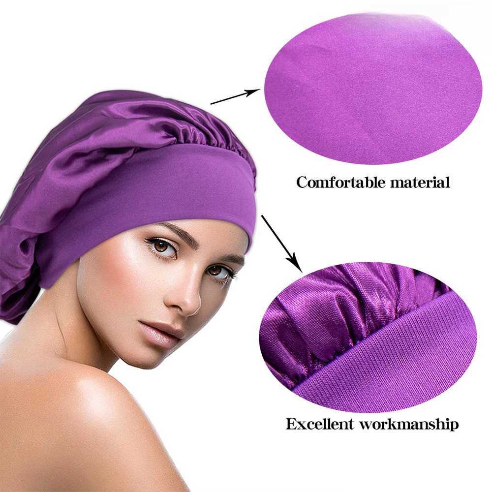 Adjust Solid Satin Bonnet Hair Styling C Long Hair Care Women Night Sleep Hat Silk Head Wr Shower C HairXJ241205