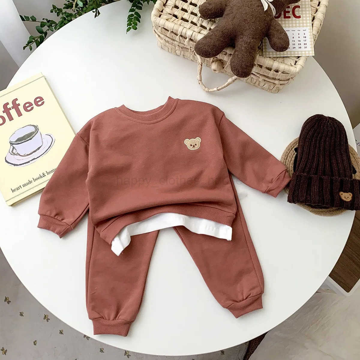 Toddler Outfits Baby Boy Tracksuit Cute Bear Head Embroidery Sweatshirt And Pants 2pcs Sport Suit Fashion Kids Girls Clothes SetXJ241205