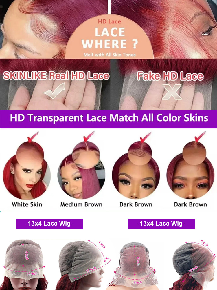 30 40 Inch Water Curly 99J Bury 13X4 Frontal Wig High Density Red Colored Deep Wave 13X6 HD Lace Front Human Hair Wigs