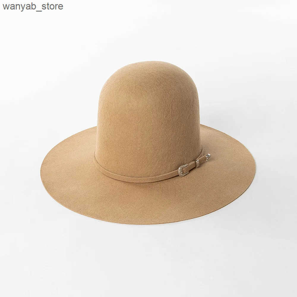 Cloches 2024 New Wide Brim High Open Crown Womens Fedora Walkway Wool Felt Hat Winter Fashion Box Packaging L240910