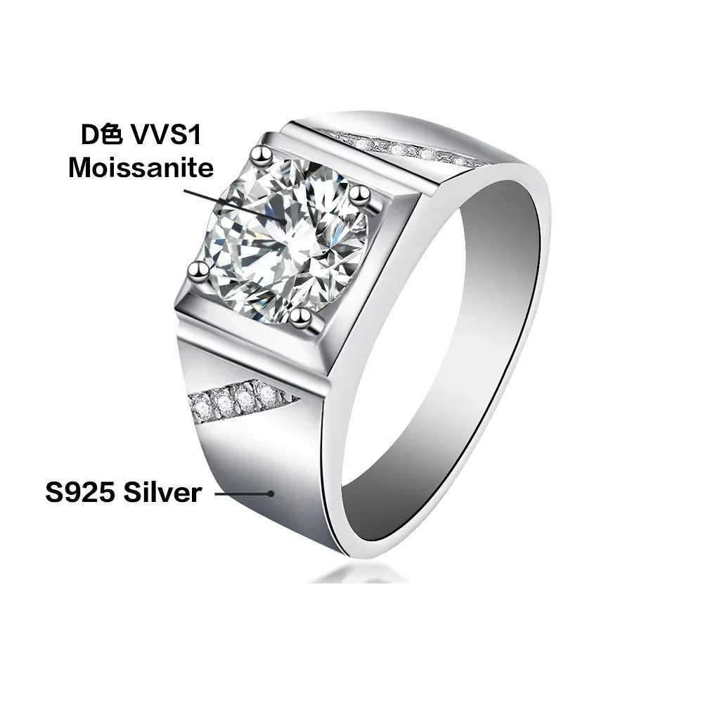 Classic 1 carat VVS1 D color silica mens wedding ring 18K white gold plated with% 925 sterling silver exquisite jewelry W241205