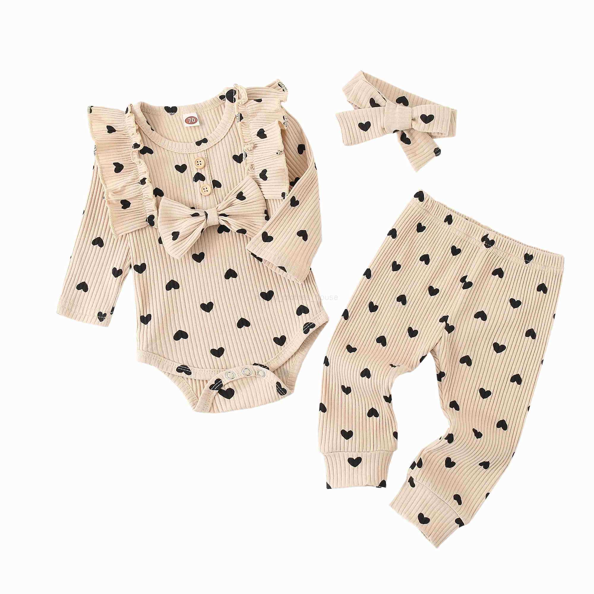 Newborn Baby Girl Clothes Set Ruffle Long Sleeve Bow Romper + Pants + Headband Infant Toddler Baby Girl Clothing OutfitsXJ241205