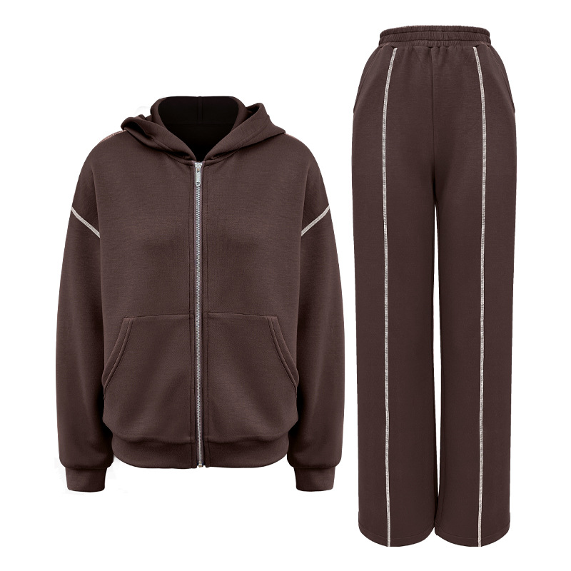 2025--Sports Suit Women's Loose Casual Zipper Hoodie + Straight Trousers Two-Piece Set Loose Fit