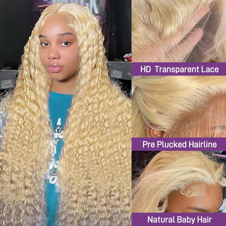 30 32 Inch Curly 613 Honey Blonde 13X4 HD Front Human Hair Deep Wave 13X6 Lace Frontal Wig 200 Density For Women