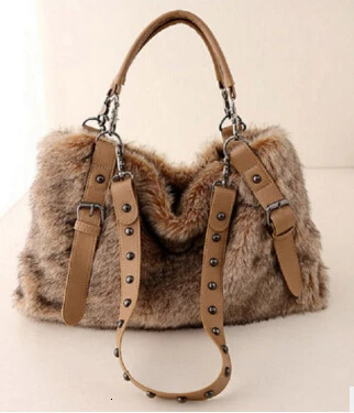 simulated rabbit hair in three bags with shoulder bag and fashionable handbag 241205