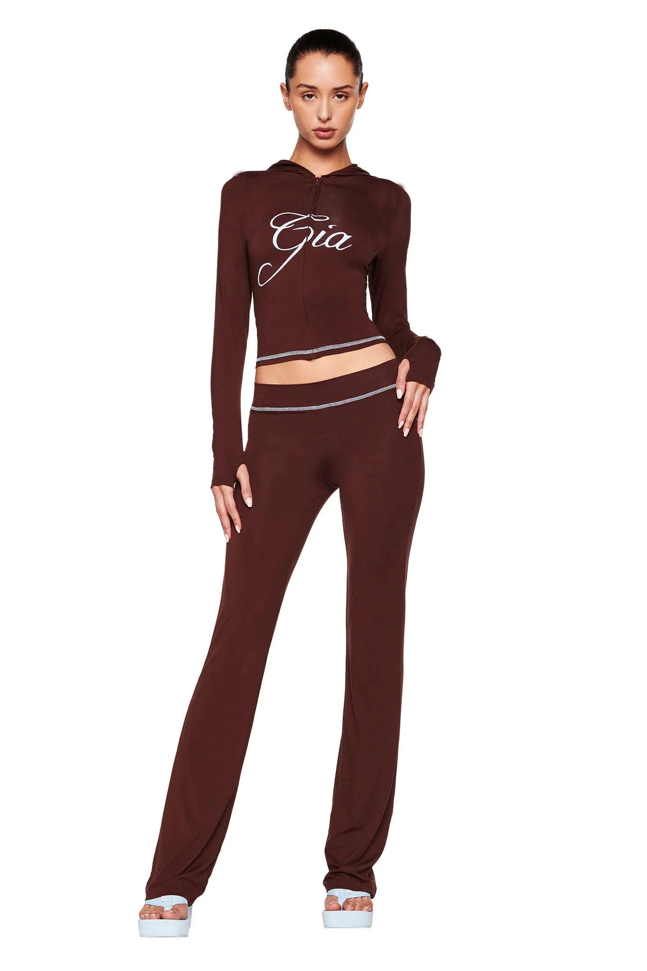 Designer iam gia Women's Tracksuits Thicken Two 2 Piece Set Outfits For Women Flared Pants Zip-up Cap Long Sleeve High Spring Top & Low Waist Mic