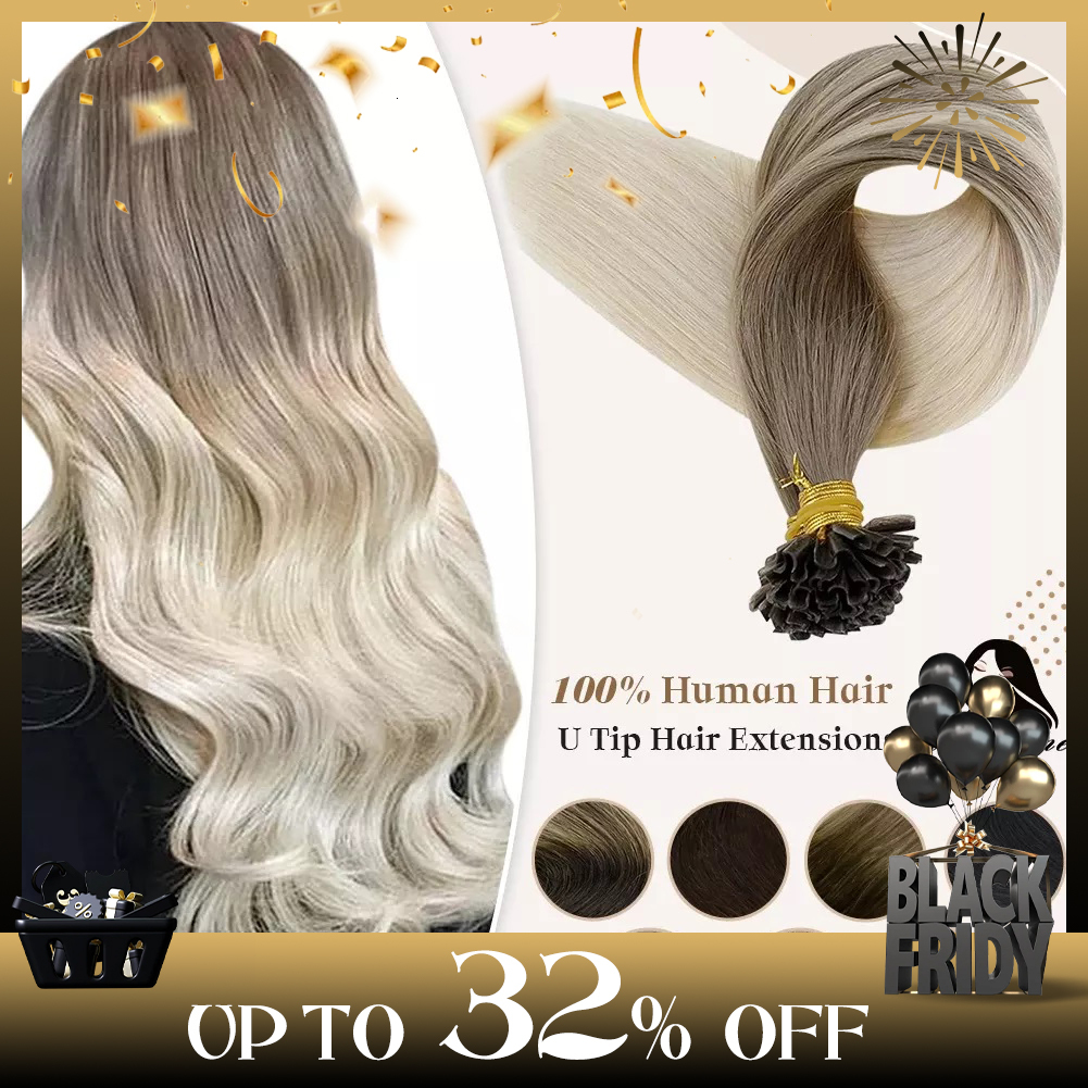 Full Shine U Tip Extensions Fusion Balayage Color 40-50G Keratin Glue Beads Prebonded Human Hair Extensiones