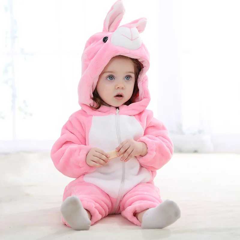Pajamas Pink Rabbit Romper Baby Warm Jumpsuit Girl Winter Outfit Halloween Animal Suit Funny Cute Onesie Festival Party Clothes H241205