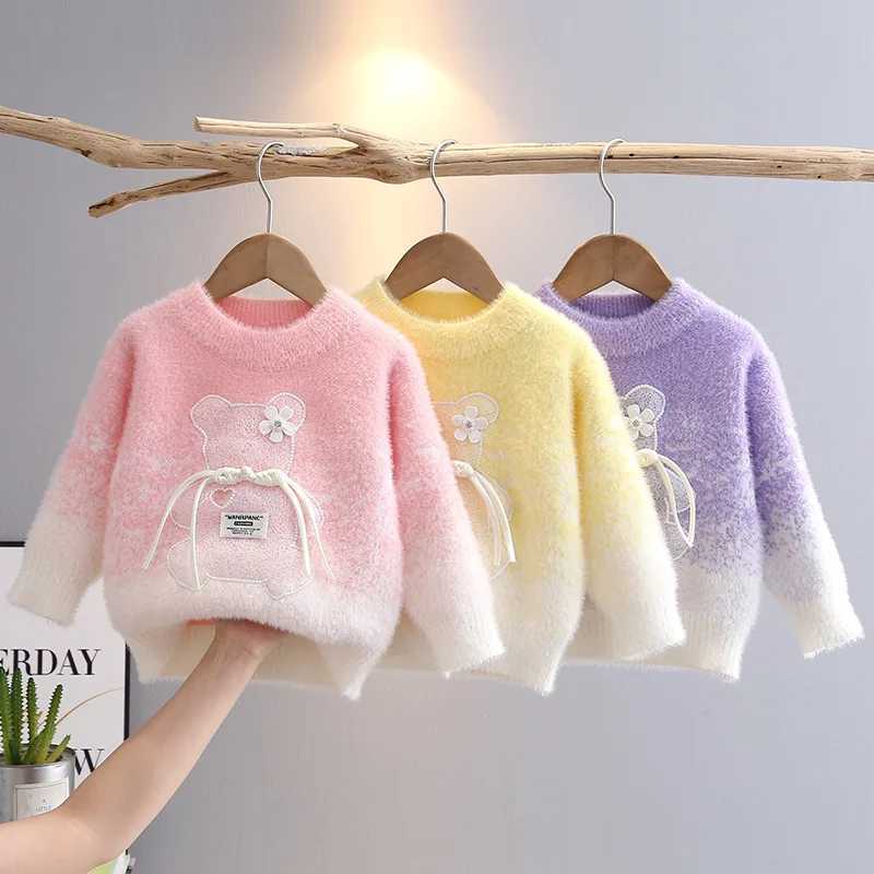 Fall Winter Baby Girls sweatshirt with fur long sleeves little girl zipper jacquard colored Knitwear HY09051 W241205
