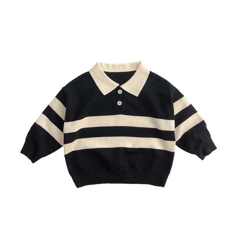 Clearance Black 110cm 3494C Childrens Sweater Knitted Pulled Double Button Striped Collar Boys Sweater Full Match Sweater W241205