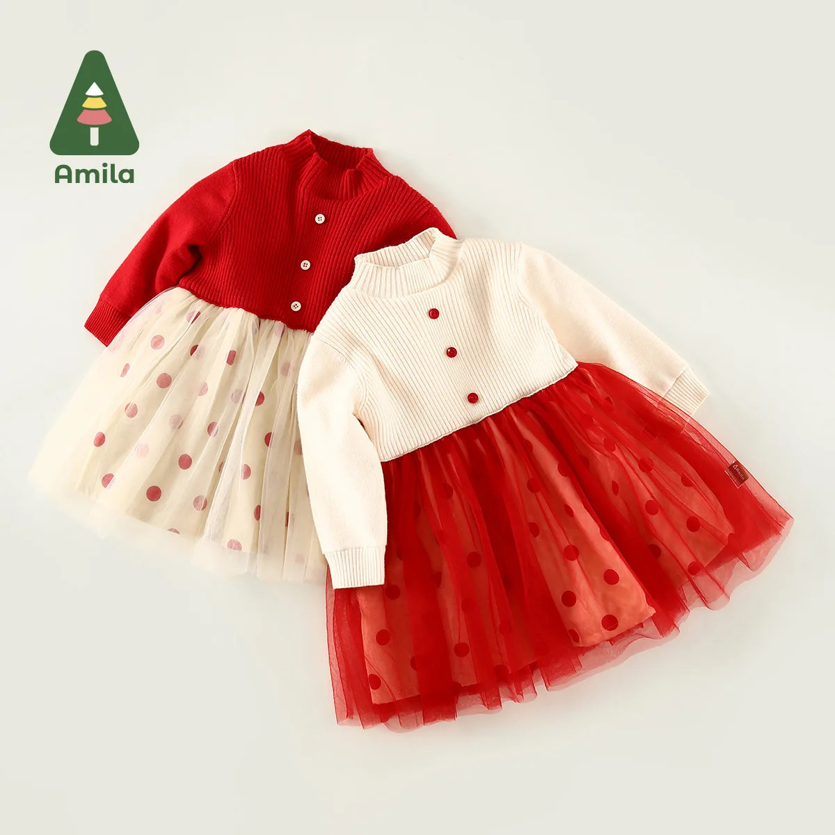 Amila Babys Dress Winter Boys and Girls Three Needle Methods Thick And Mesh Splicing Thickened Lining Dresses 241204