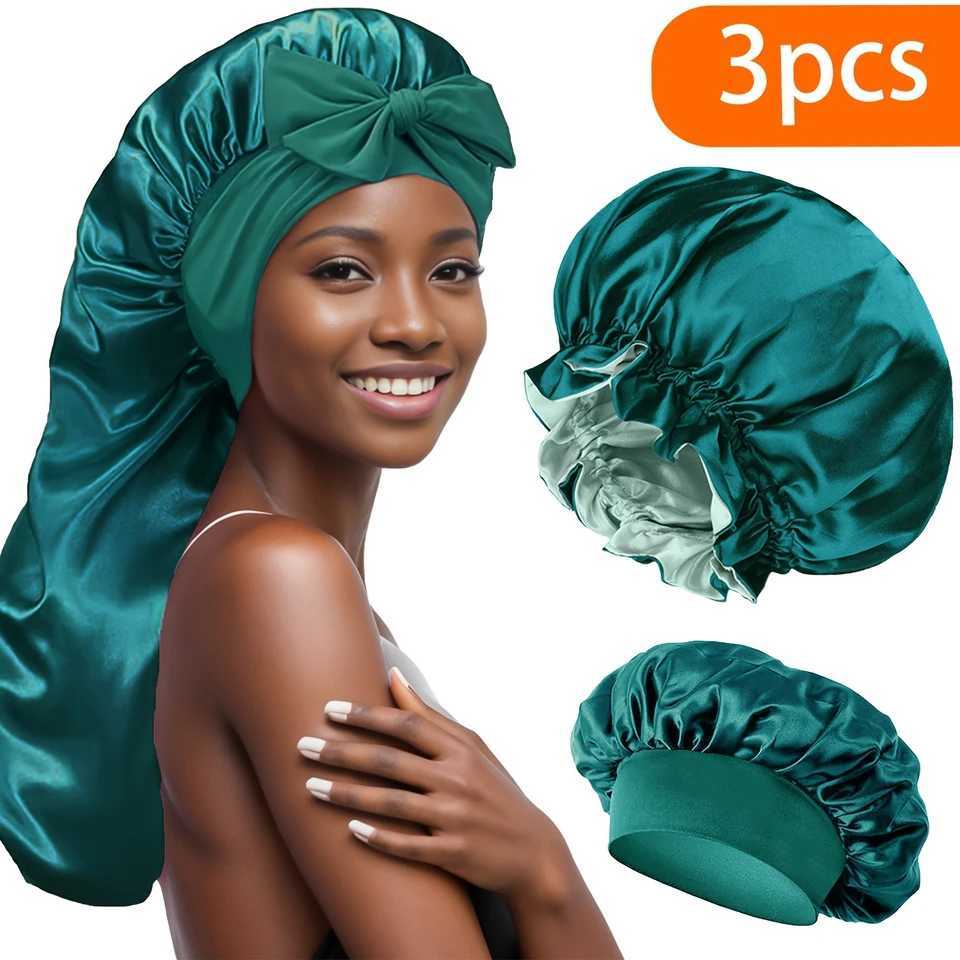 3Pcs Satin Bonnet Silk Bonnet Hair Bonnet For Sleeping Reusable Adjusting Hair Care Wr Sleep Cs For Women Silk Bonnet ForXJ241205