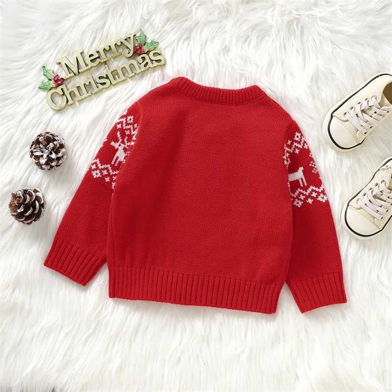 Cute baby reindeer knitted sweater with Christmas snowflake print for warmth long sleeved zipper baby knitting suitable for young children girls and b