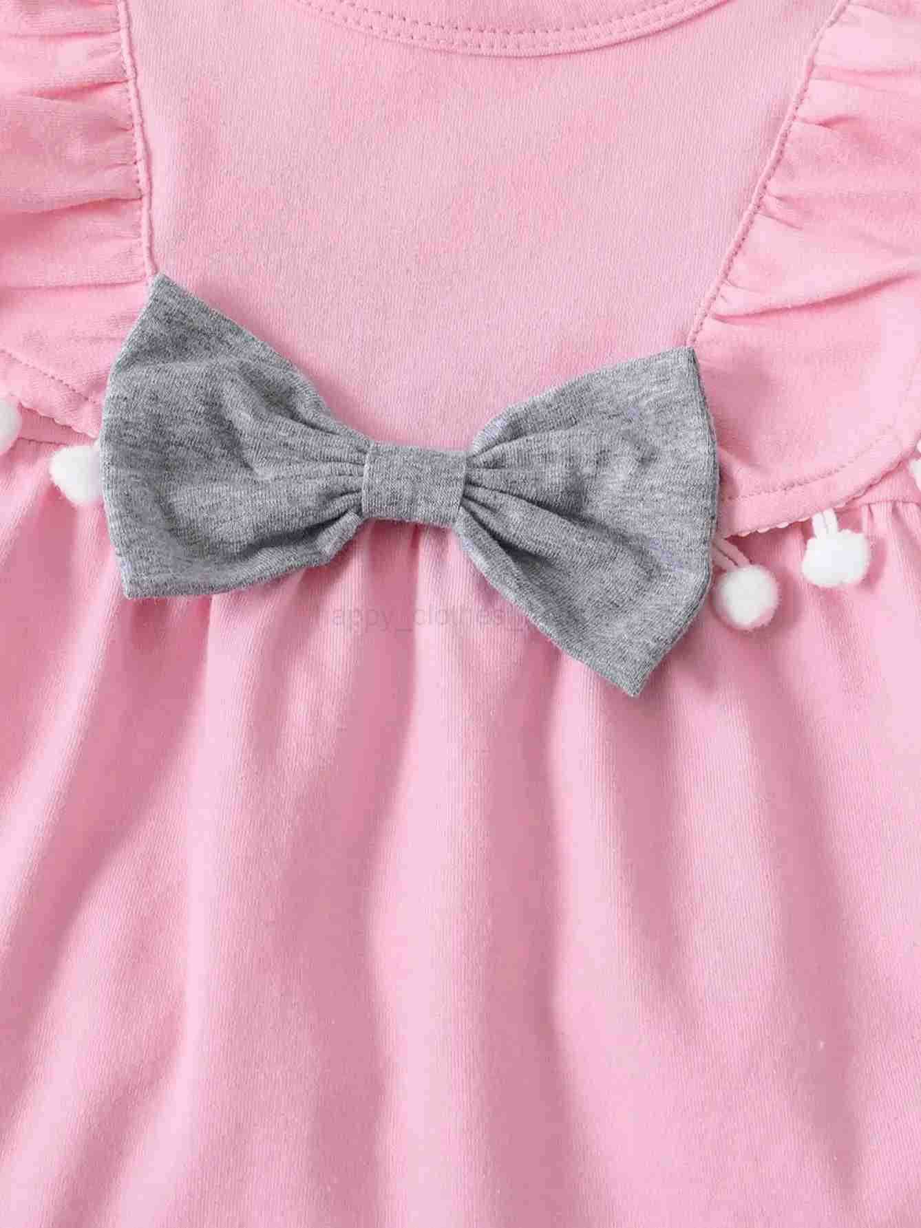 0-2 Year Old Newborn Baby Girl Spring and Autumn Round Neck Long sleeved Dress with Solid Color Pants Fashion SetXJ241205