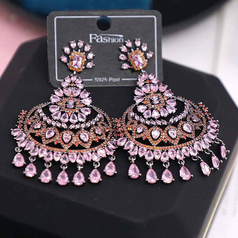 Two tone micro set zircon water droplet fringe earrings 241205