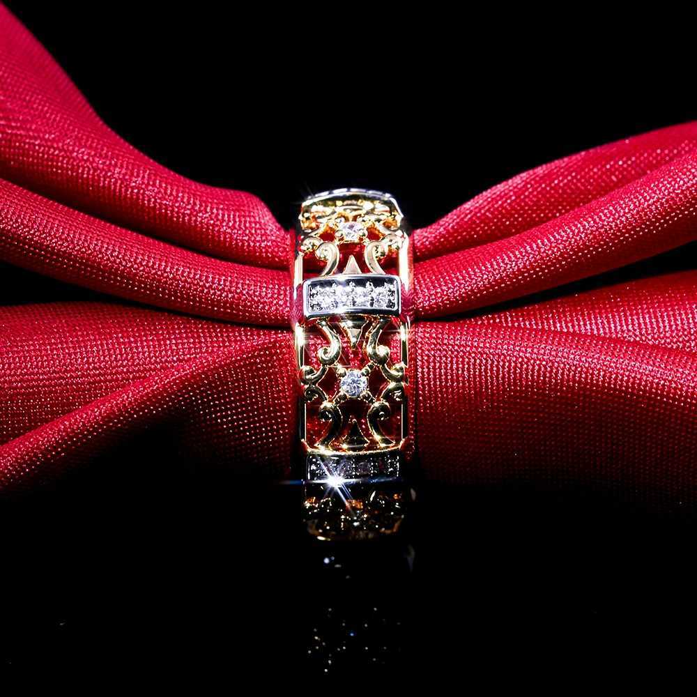 Huitan 2019 New Ethnic Power Ring Fashion Gold Hollow Belt Geometric Cube Zircon Hot Selling Engagement Ring W241205