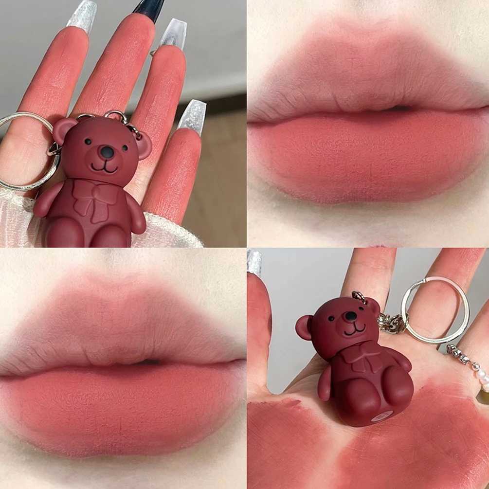Keychain Design Cute Bear Matte Lip Mud Lipstick Velvet Lip Glaze Sexy Red Lip Gloss Women Long Lasting Lip-Tint Mud CosmeticsXJ241205
