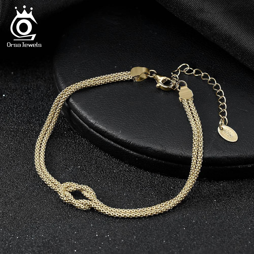 ORSA JEWELS Classic 14K Gold Double Layer Corn Chain Bracelet Fashion 925 Sterling Silver for Women Party Jewelry SB196 241122