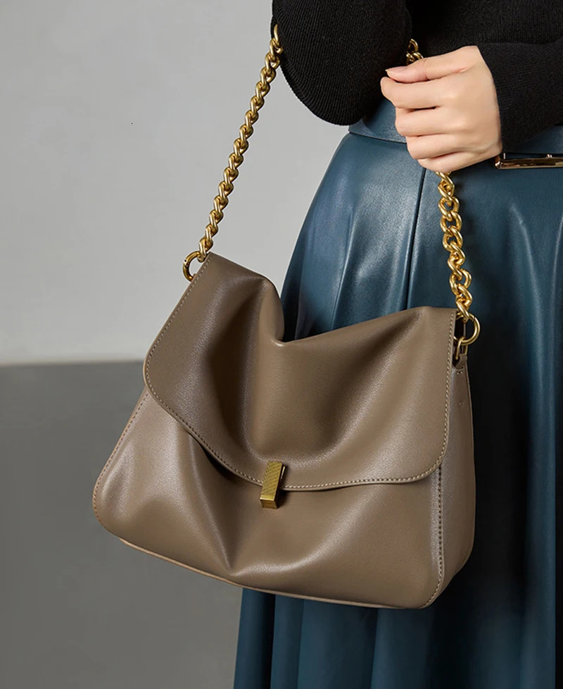 Large Cow Flap Shoulder Chain Bag Solid Genuine Leather Female Crossbody Handbag Messenger Bags Genuine Leather BagVoyage