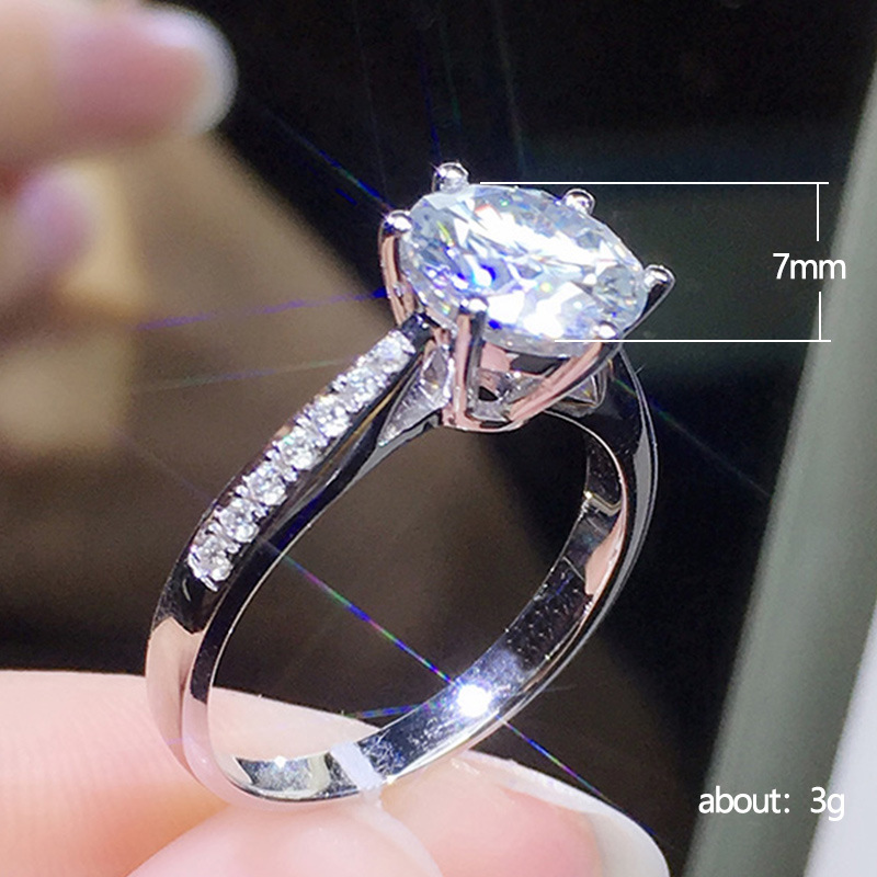 New classic six claw ring female simple diamond set 2 karat zirconium finger ring personalised index finger women's ring proposal anniversary rin