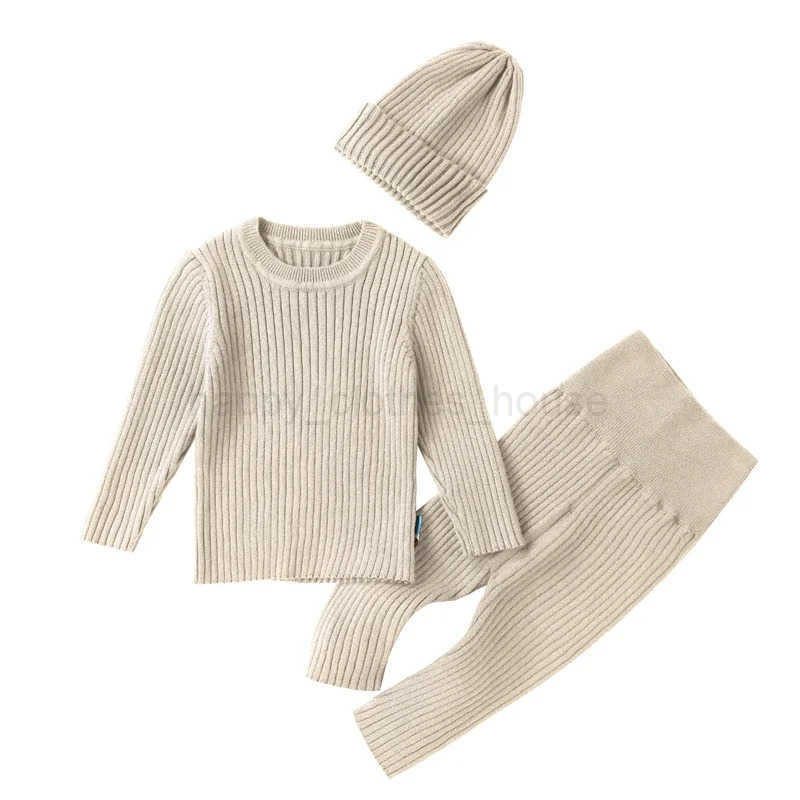 3pcs Sweater Sets Baby Boy Clothes Sets Kids Boys Girls Autumn Winter Knit Clothing Suit Newborn Toddler Outfits Tops Hat PantsXJ241205