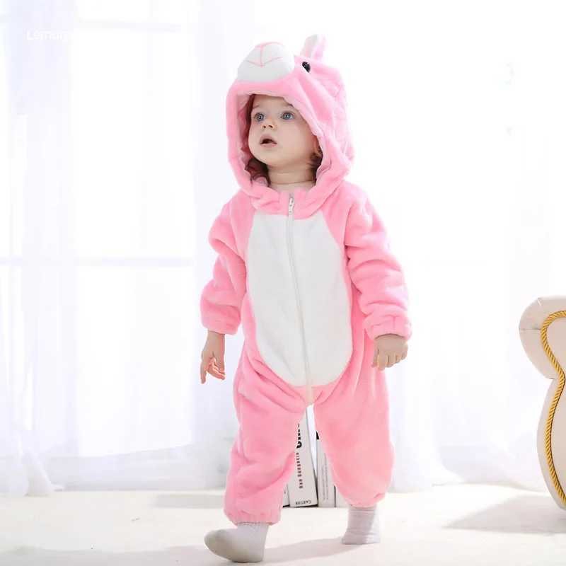 Pajamas Pink Rabbit Romper Baby Warm Jumpsuit Girl Winter Outfit Halloween Animal Suit Funny Cute Onesie Festival Party Clothes H241205