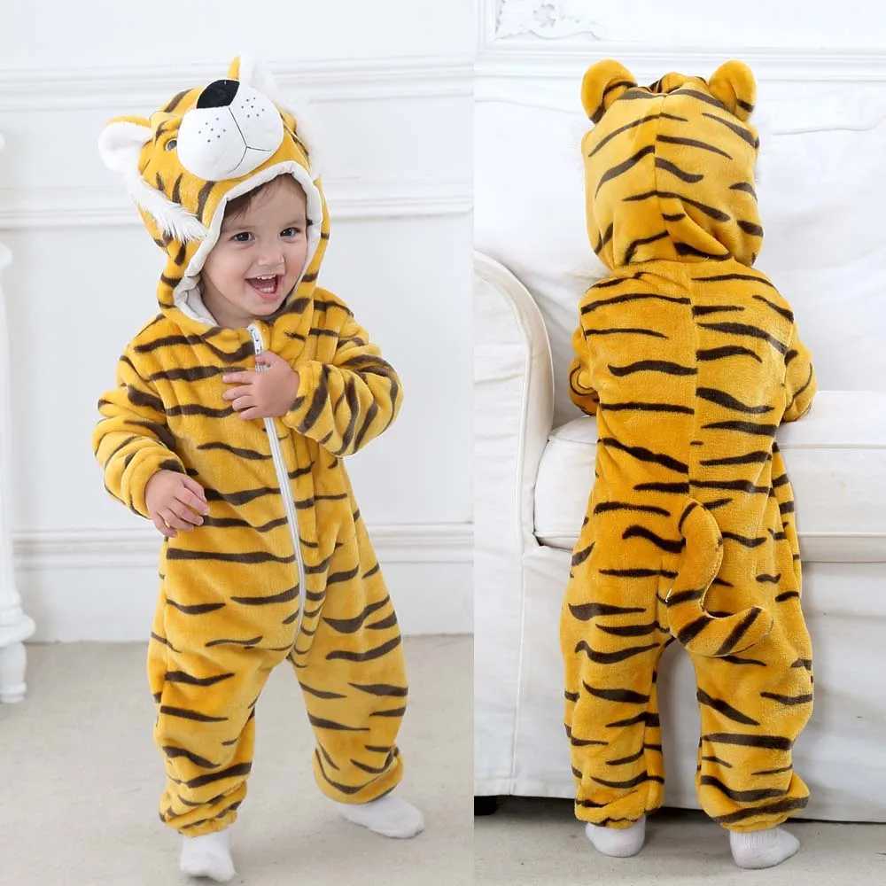 Pajamas Kids 0 to 1 2 3 4 Years Dinosaur Kigurumi Pajamas Winter Baby Girl Clothes Rabbit Cow Bodysuits Toddler Hooded Pijamas H241205